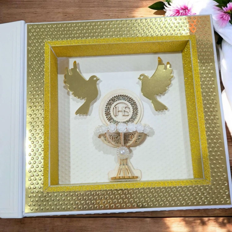 Pamiątka komunijna pudełko 3D shadowbox z kielichem